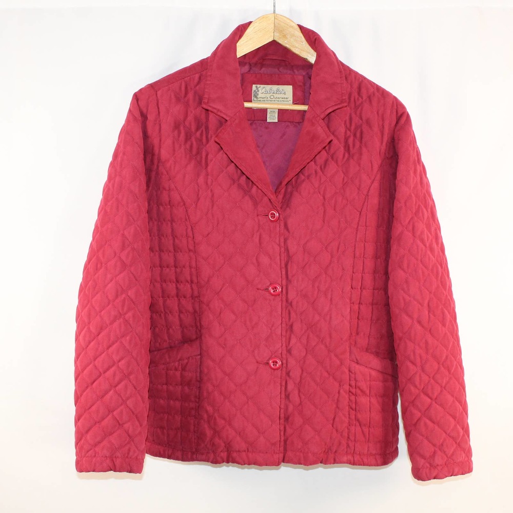 Cabela's Women's Lightweight Diamond Quilted 3 Button Pink Coat Jacket SZ M